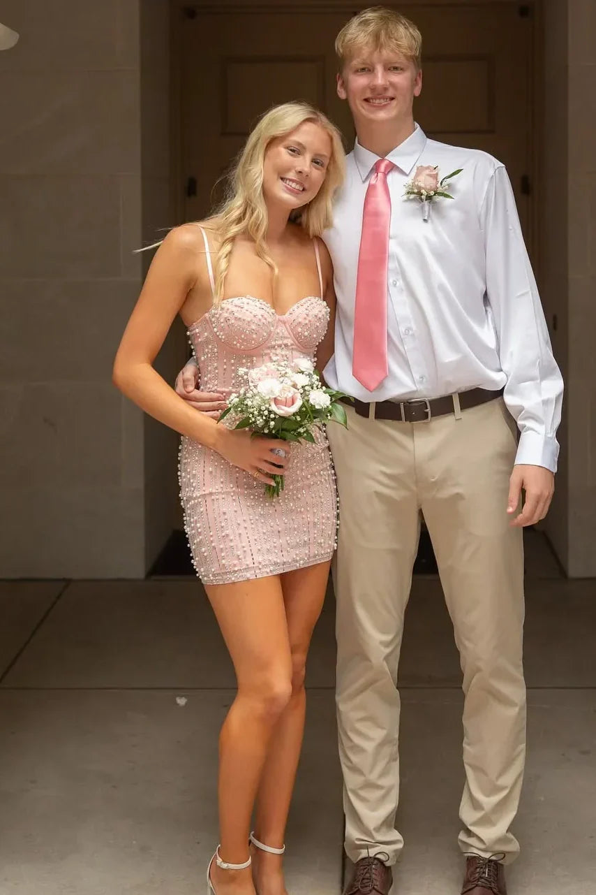 Sweetheart Sleeveless Bodycon Beaded Summer Homecoming Dress
