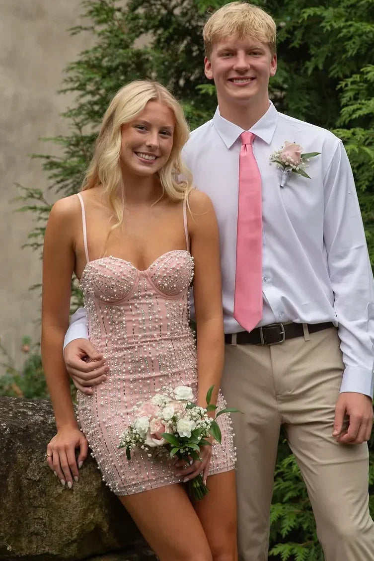 Sweetheart Sleeveless Bodycon Beaded Summer Homecoming Dress