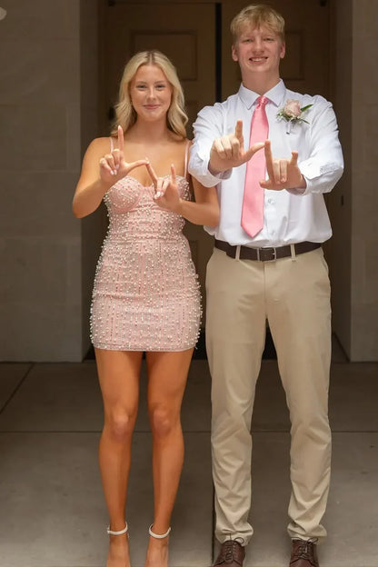 Sweetheart Sleeveless Bodycon Beaded Summer Homecoming Dress