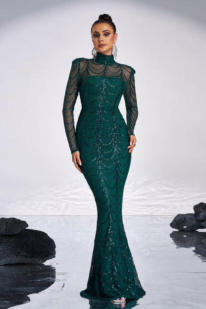 Mermaid High Neck Long Sleeves Empire Party Evening Dress