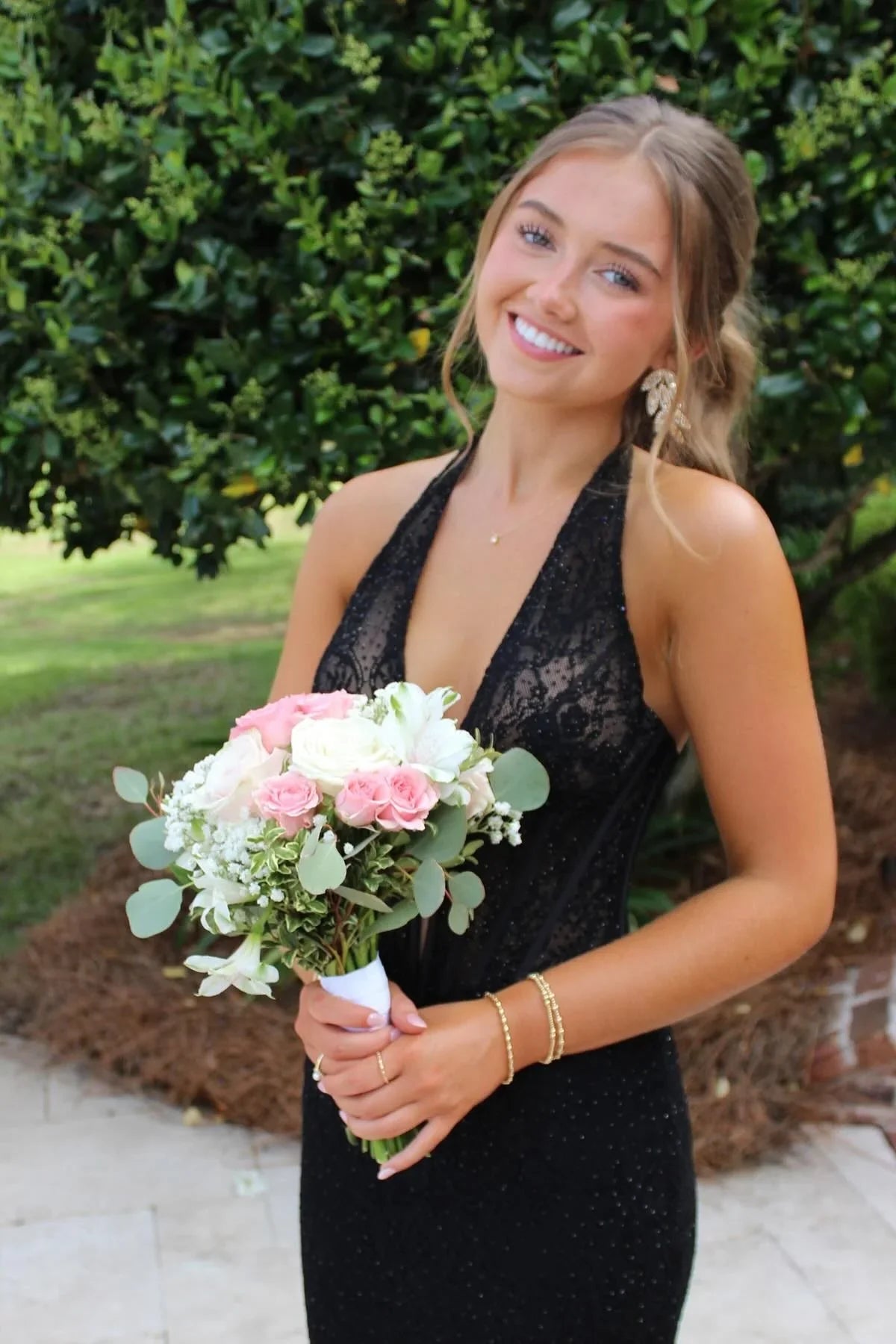 Mermaid Lace V-Neck Halter Open Back Formal Party Prom Dress
