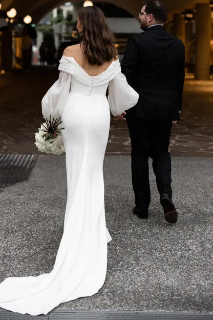 Mermaid Off-Shoulder Long Sleeves Beach Wedding Dress