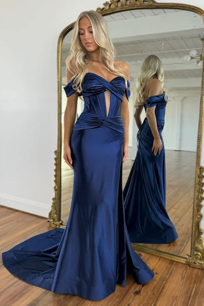 Mermaid Satin Sweetheart Off-Shoulder Ruched Party Prom Dress