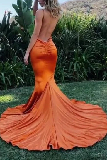 Mermaid Satin V-Neck Spaghetti Straps Bridesmaid Dress
