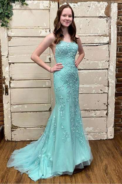 Mermaid Sleeveless Lace Appliques Party Prom Dress