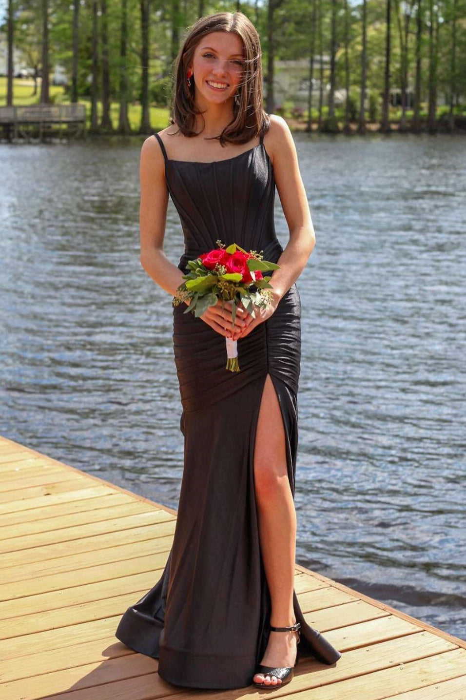 Mermaid Spaghetti Straps Bateau Party Prom Dress With Slit