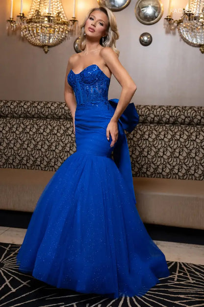 Mermaid Strapless Lace Appliques Party Prom Dress With Bow