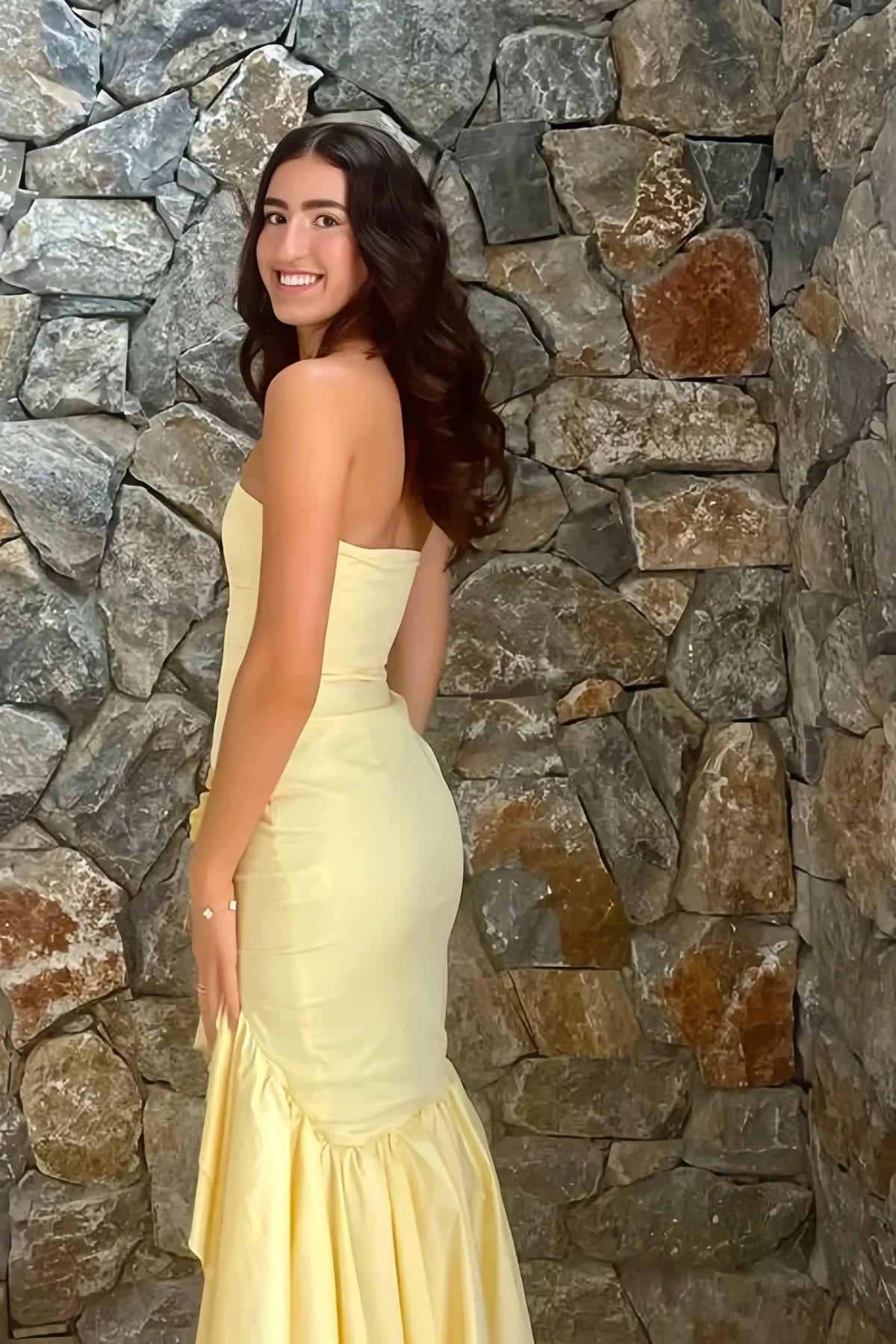 Mermaid Strapless Ruffle Slit Party Prom Dress