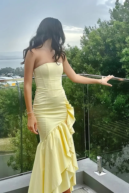 Mermaid Strapless Ruffle Slit Party Prom Dress