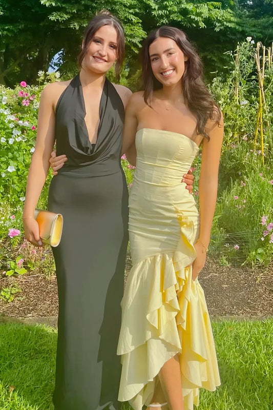 Mermaid Strapless Ruffle Slit Party Prom Dress