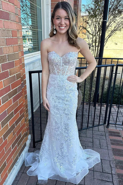 Mermaid Sweetheart Detachable Sleeveles Lace Appliques Party Prom Dress