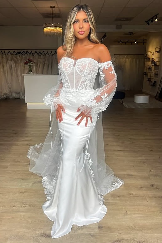 Mermaid Sweetheart Long Sleeves Chic Beach Wedding Dress