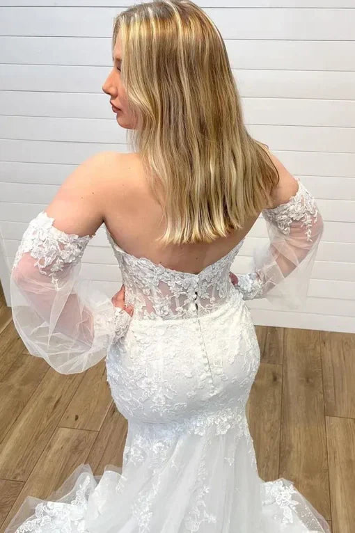 Mermaid Sweetheart Sleeves Lace Wedding Dress
