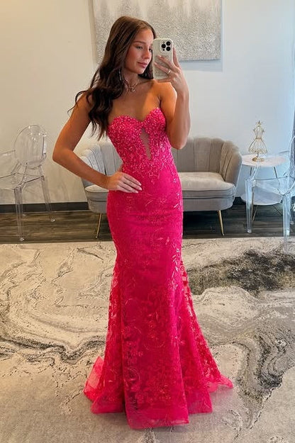 Black Strapless Lace Mermaid Long Party Prom Dress
