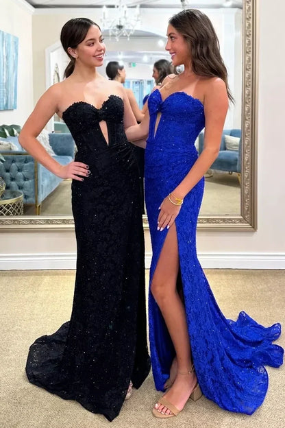 Mermaid Sweetheart Strapless Mermaid Party Prom Dress With Slit