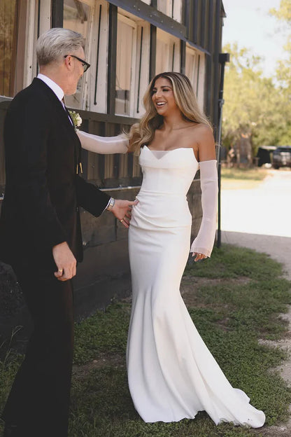 Mermaid V-Neck Strapless Empire Satin Summer Wedding Dress