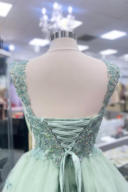 Mint Green Sweetheart Tulle Appliques A-line Homecoming Dress