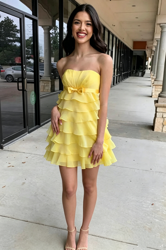 Modern Strapless A-Line Chiffon Tiered Homecoming Dress
