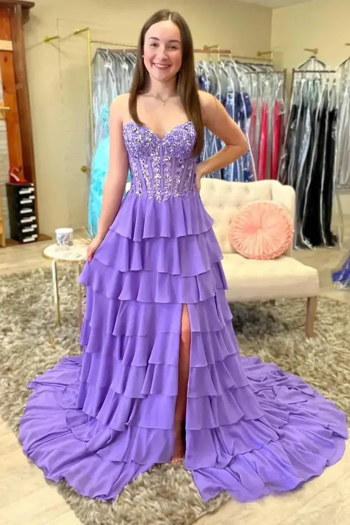 Modest A-Line Empire Sweetheart Strapless Tiered Party Prom Dress