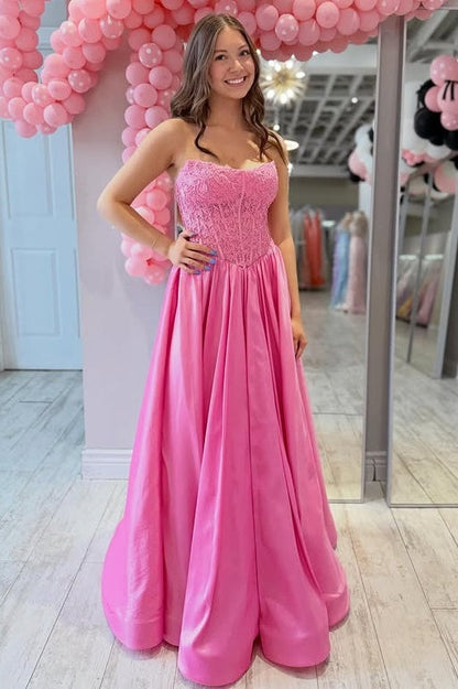 Modest A-Line Strapless Two Tone Maxi Party Prom Dress