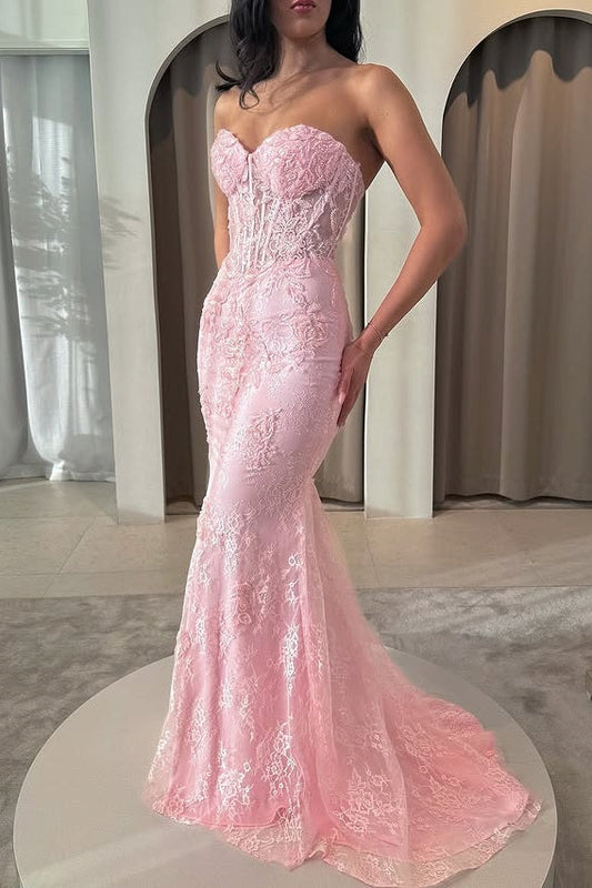 Modest Mermaid Lace Sweetheart Strapless Party Prom Dress
