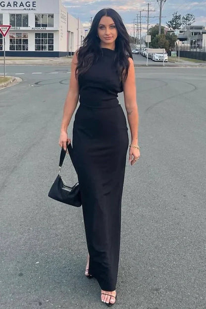 Modest Round Backless Bodycon Long Party Prom Dress