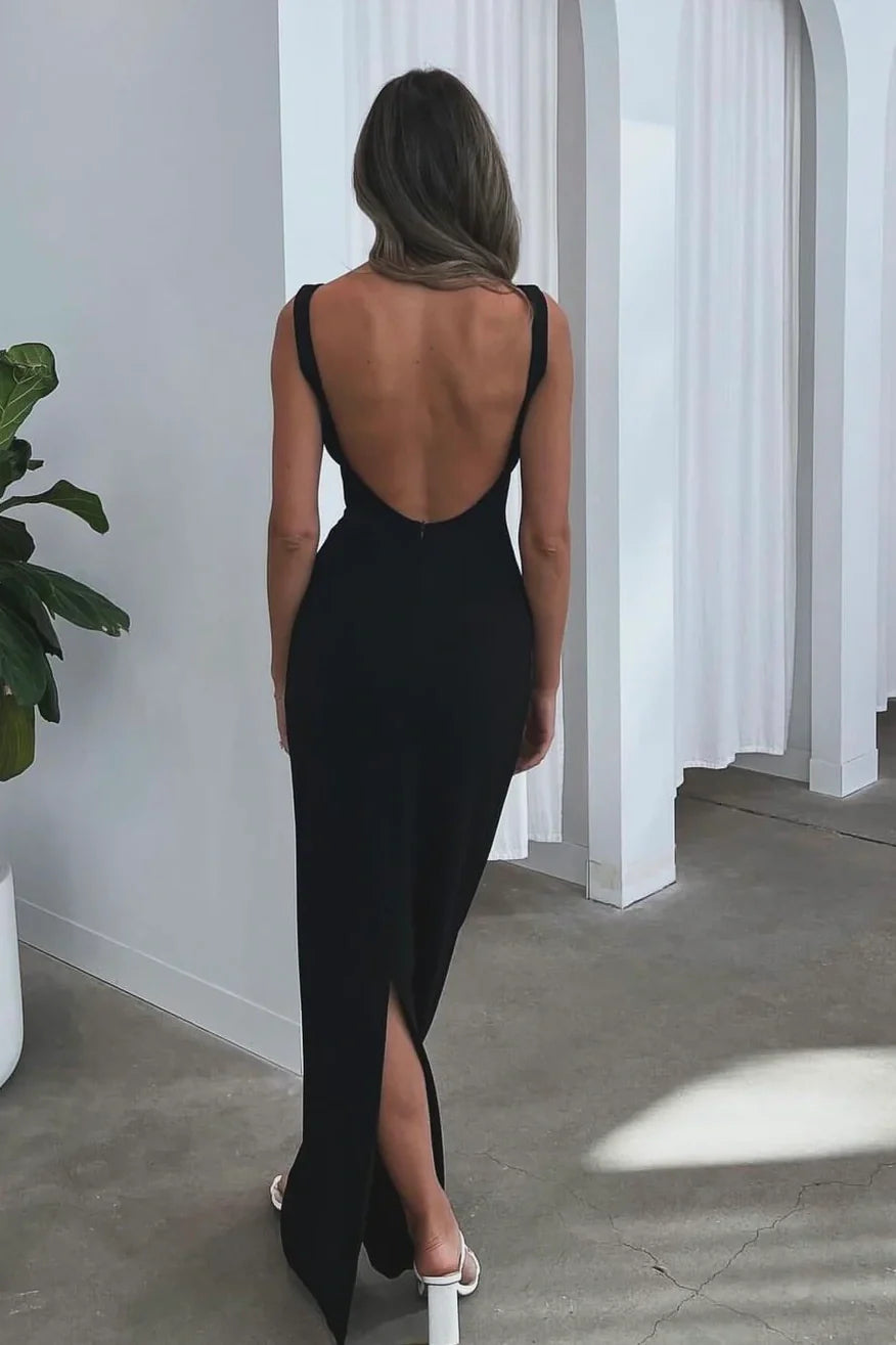 Modest Round Backless Bodycon Long Party Prom Dress