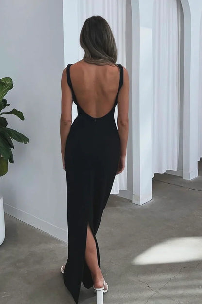 Modest Round Backless Bodycon Long Party Prom Dress