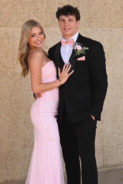 Modest Strapless Mermaid Lace Appliques Party Prom Dress