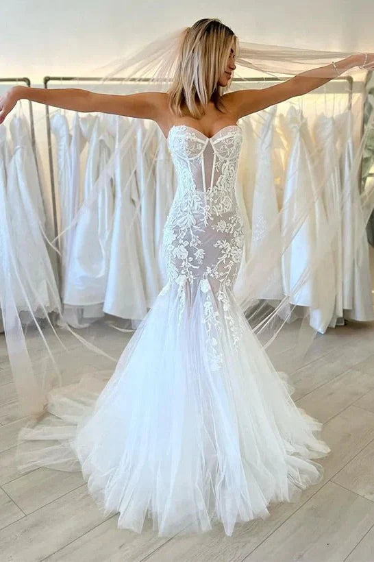 Modest Sweetheart Strapless Mermaid Wedding Dress