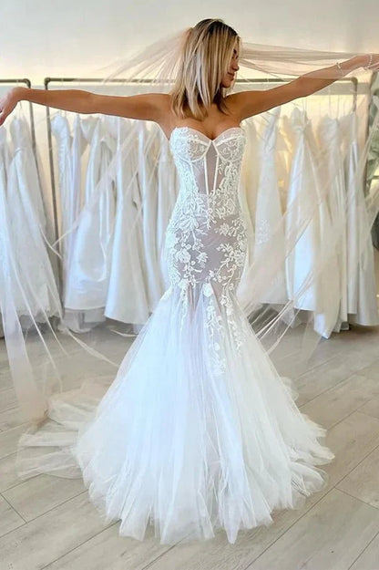 Modest Sweetheart Strapless Mermaid Wedding Dress