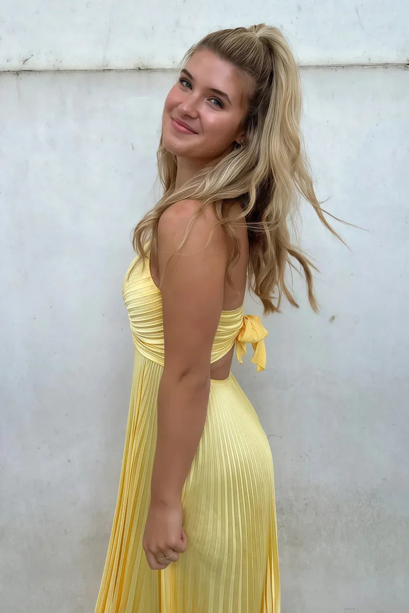 Modest V-Neck Spaghetti Straps Lace Up A-Line Party Prom Dress