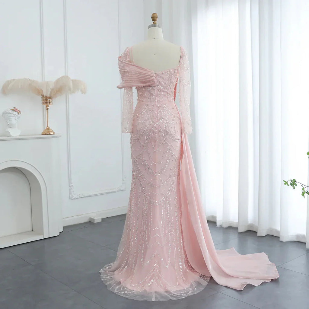 Vintage Shiny Beaded Long-sleeve Mermaid Long Prom Dress Evening Dress TP4565