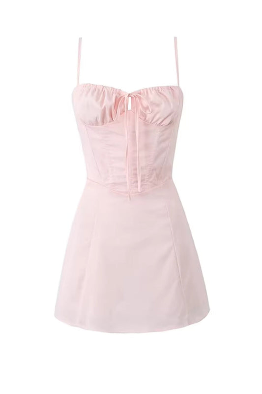 French-style pure and alluring strapless ruched waist slimming slip dress with fishtail straps for petite figures 11347