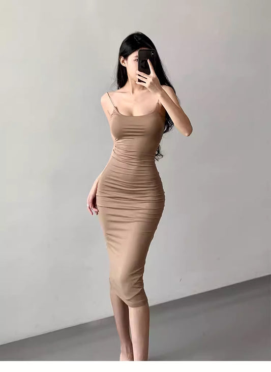 Hot girl solid color dress, tight bodycon halter dress 11472