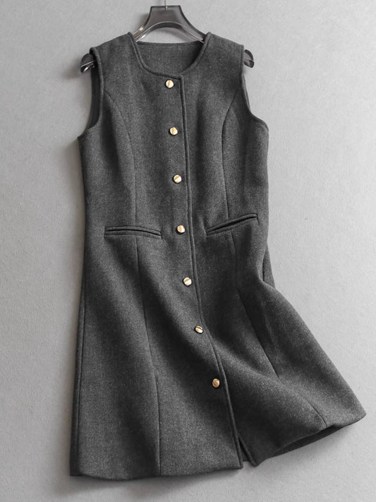 Commuter-style single-breasted round neck sleeveless slim-fit dress, autumn/winter new style, layered vest dress 11314