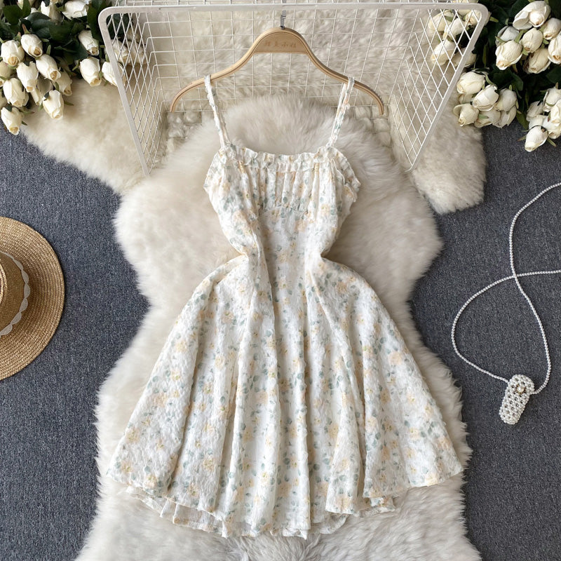 Cute Straps Mint Green Short Floral Dress Women Holiday Dress P231