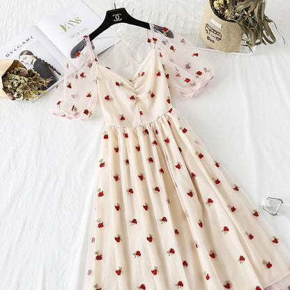 Mesh embroidery super fairy sweet dress  4312