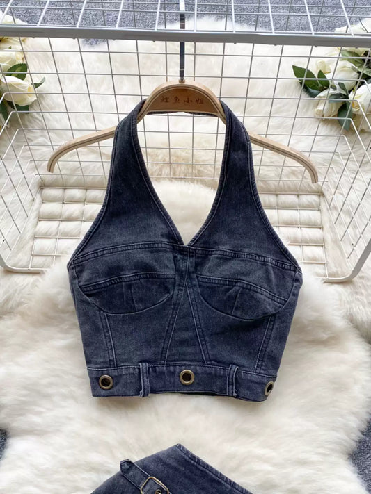 New Retro Design Halter Tank Top High Fanny Pack Hip Skirt TP2828