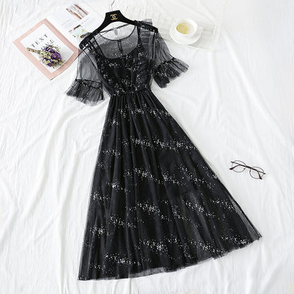 French minority Platycodon skirt foreign style mesh dress  4476