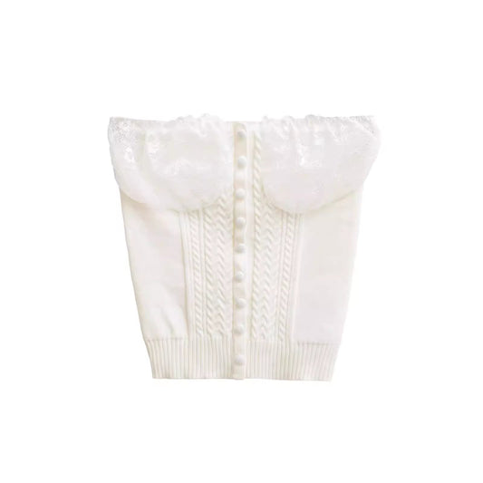 Lace-trimmed knitted strapless top for women, perfect for spring, a pure and alluring inner layer.  11485