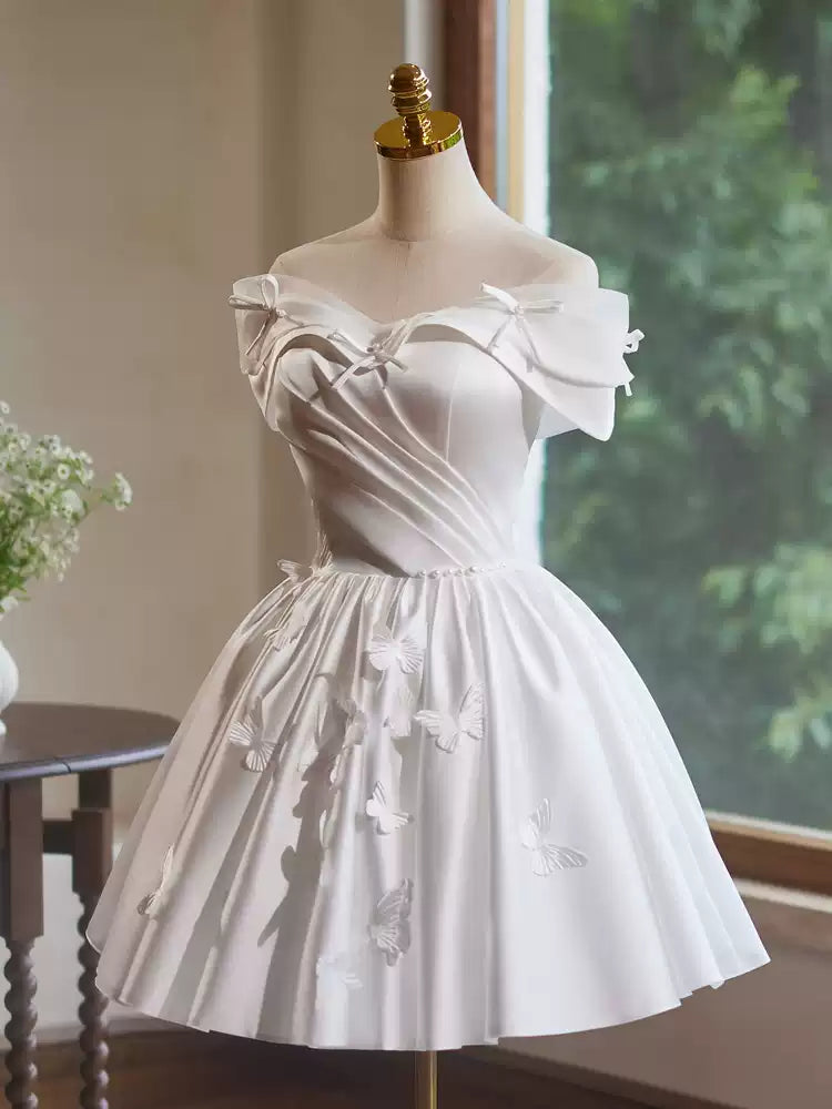 White homecoming dress satin birthday party dress short prom dress evening dress gh4583