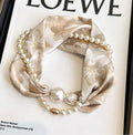 Simple Vintage Butterfly Pattern Design Magnetic Buckle Pearl Soft Silk Scarf TP3134