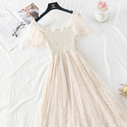 French minority Sequin gauze long skirt is super xiansen sweet  4328