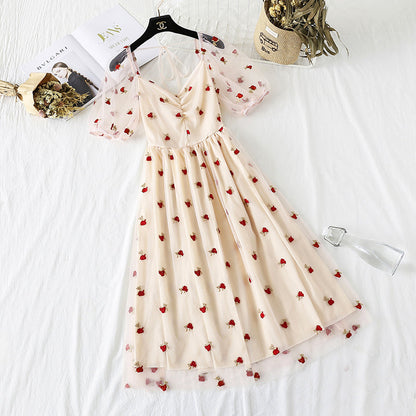 Mesh embroidery super fairy sweet dress  4312