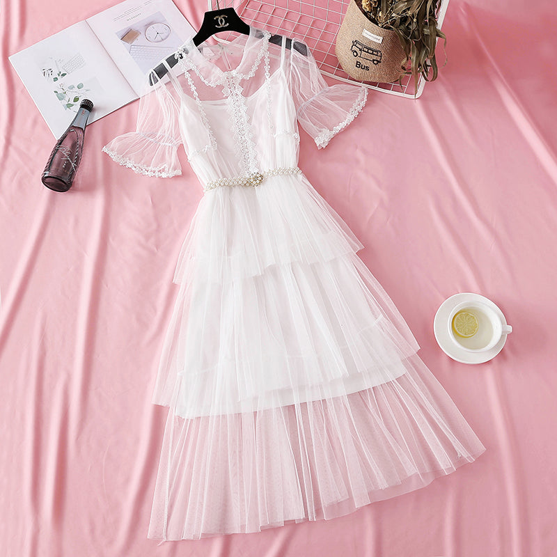 Fairy super xiansen sweet French high waist layered cake skirt  4337