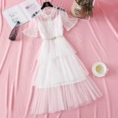 Fairy super xiansen sweet French high waist layered cake skirt  4337