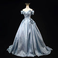 Glamorous Light Blue Satin Off-Shoulder 3D Rose Sweet 15 Quinceanera Ball Gown TP5460