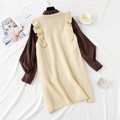 Slim sweater knitted vest vest with shirt skirt  4450