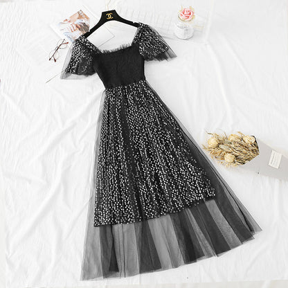 French minority Sequin gauze long skirt is super xiansen sweet  4328